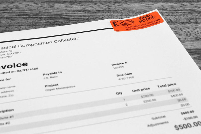 ChromaLabel 1 x 2.25 Inch Accounts Receivable Labels Collections Late Invoice Stickers, 250 Stickers per Dispenser Box, Red, Imprinted: Final Notice 1" x 2.25"