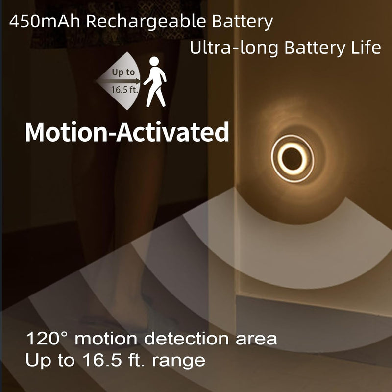 4 Pack Magnetic Motion Sensor Night Light with Stick-On Base, Cruise Rechargeable Battery Powered Cordless Glow Light, Ideal for Bedroom, Bathroom, Stairway- Moonlit 4 Pack