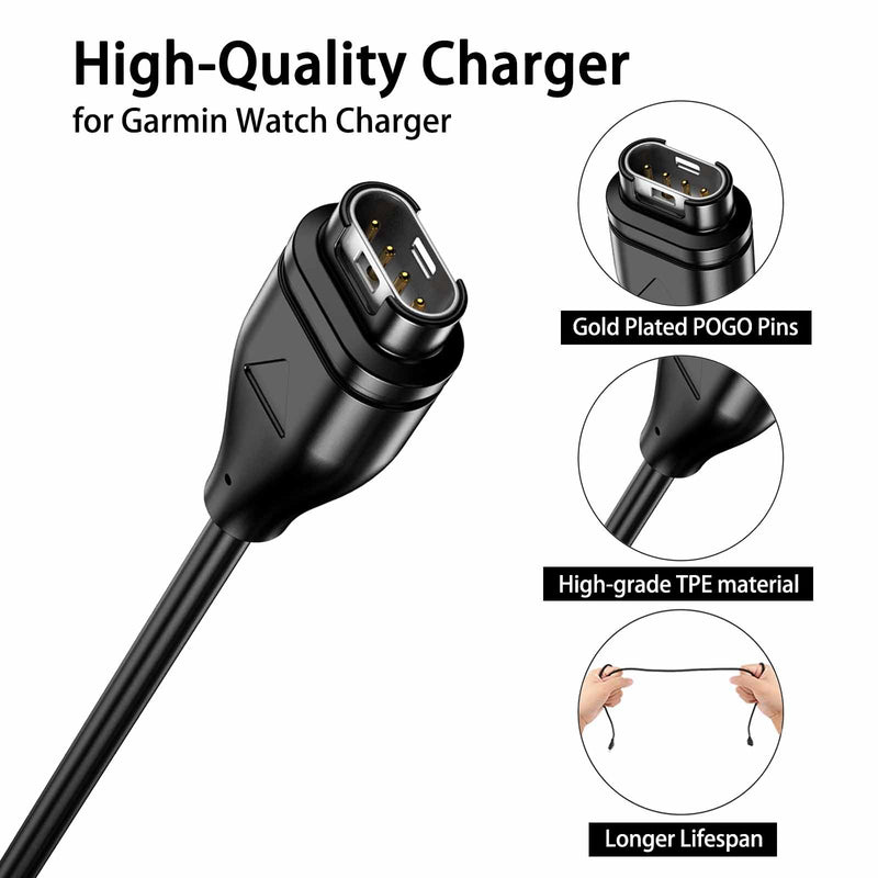 Charger Cable for Garmin Fenix 7 6 5 S X, Forerunner 945 45 45S 245 Music, Vivoactive 5 4 4S 3, Instinct 1 2 2S Tide Tactical, Approach S10 S40 S60 X10, Vivomove, Venu Sq 2 2S