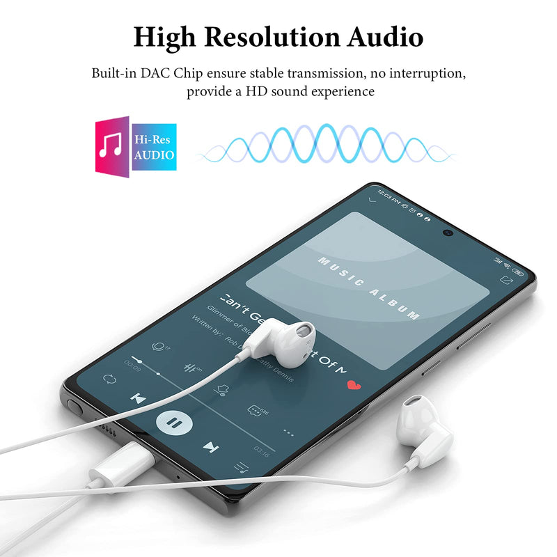 USB C Headphones for iPad Pro iPhone 15 Pro 16 Pro,USB Type C Earphones HiFi Stereo USB C Wired Earbuds Microphone Volume Control for Samsung S23 Ultra S22 S21 Note20 A54,Pixel 9 8 7 6 6a 5 4,OnePlus9 White