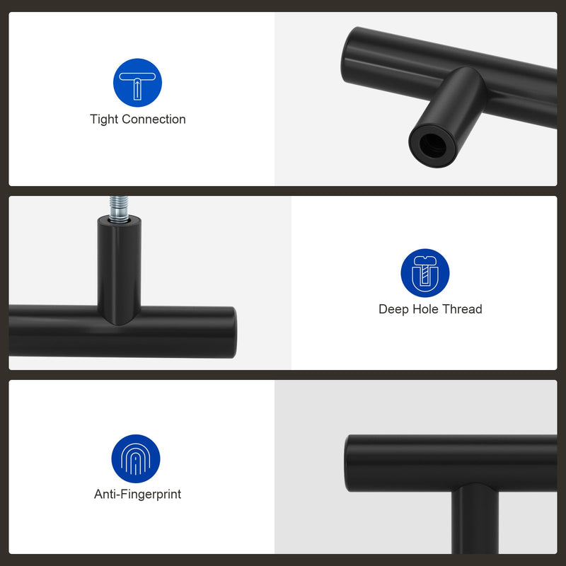 LONTAN 20 Pack Black Cabinet Knobs, Modern T Bar Single Hole Cabinet Hardware for Dresser Cupboard Kitchen Bathroom Black T Bar Knob