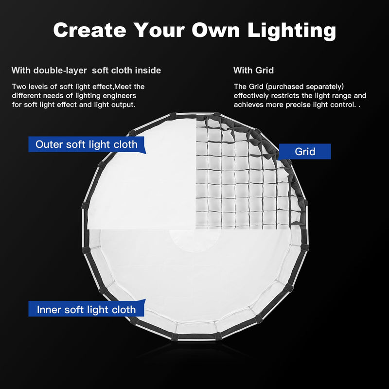 Godox S65T 25.6" 65cm Umbrella Softbox Bowens Mount Quick Release Small Softbox with Diffuser for Photography Shooting Continuous Light Strobe Flash 25.6"