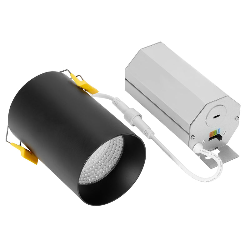 Maxxima 3 in. LED Cylinder Downlight, Recessed Ceiling Spot Light, 900 Lumens, 5 CCT Selectable 2700K/3000K/3500K/4000K/5000K, Dimmable, Black, 90 CRI, IC Rated, Canless, J-Box Included