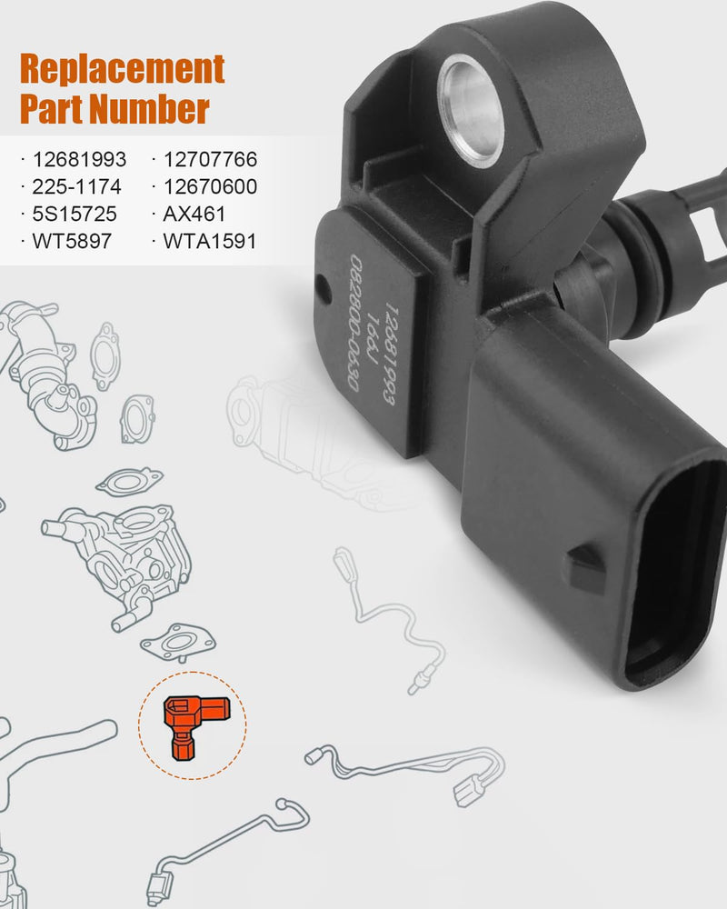 12681993 Intake Air Pressure and Temperature Sensor Fit for Buick Cascada Encore, Fit for Chevrolet Cruze Equinox Malibu Silverado Trax, Fit for GMC Sierra Terrain, Replace 225-1174 12670600 5S15725