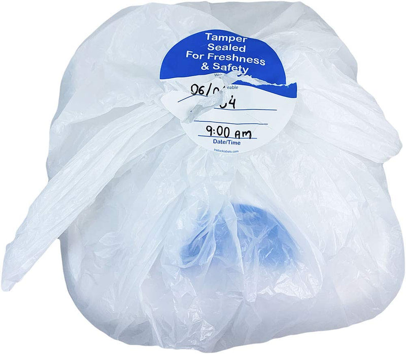 InStockLabels 500 Blue/White Circle Tamper-Evident Food Seal Stickers with Date and Time Section, Labels for Food Containers (3 Inches)