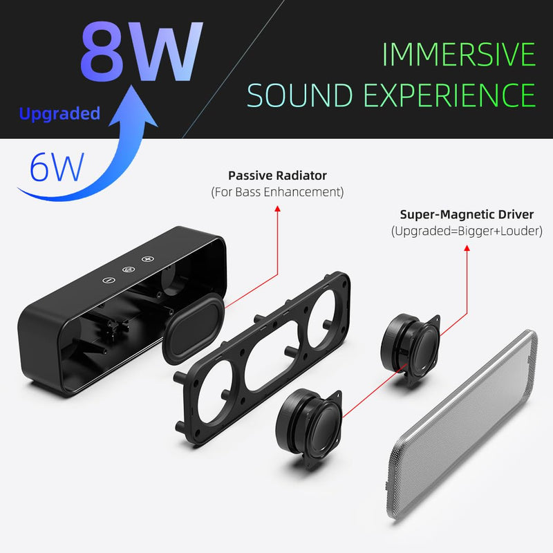 [Upgraded] USB Computer Speakers for Desktop PC, Laptop | Plug-N-Play | Small Soundbar with Crystal-Clear Sound, Loud Volume, Deep Bass, Touch Control, Compatible with Windows, macOS, ChromeOS, Linux 8Watt