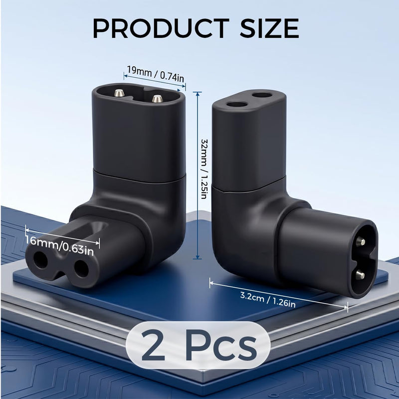 Zolara 2 Pack C7 to C8 Right Angle Adapter Plug, Euro Plug 90 Degree Angle for IEC C8 to C7 Extension, Compatible with Laptops, Monitors, Printers, Office and Home Appliances