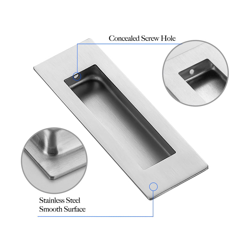 Ravinte Sliding Closet Door Handles Flush Pulls Recessed Finger Pulls for Sliding Barn Door Sqaure Cabinet Handles Stainless Steel (Brushed Nickel, 150mm, 4 Pack) Brushed Nickel