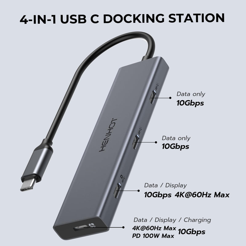 USB C Video Output Hub, Dual Monitor Docking Station Supports USB-C PD Monitor, Thunderbolt Splitter for Portable Screen, Video Output 4K@30-60Hz, 4 Port Gen2 10Gbps, PD 100W, with Type C Video Cable 4 IN 1