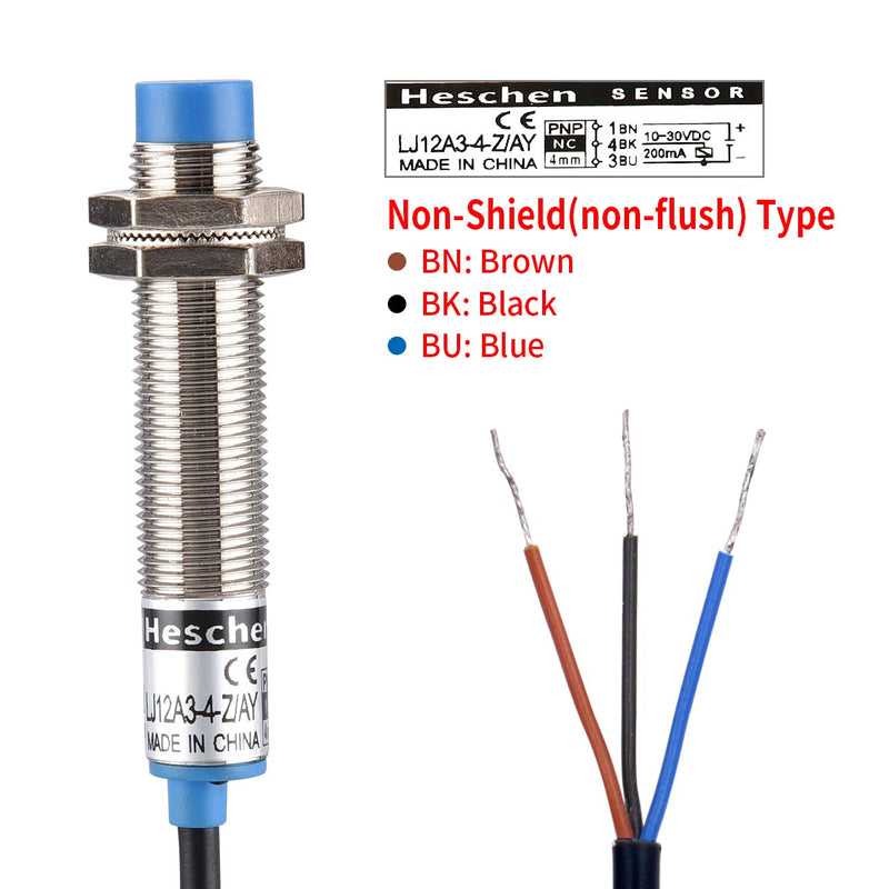 Heschen Inductive proximity switch with sensor LJ12A3-4-Z/AY, detector 4mm, 10-30V, 200 mA, PNP NC (normally closed), 3 wires