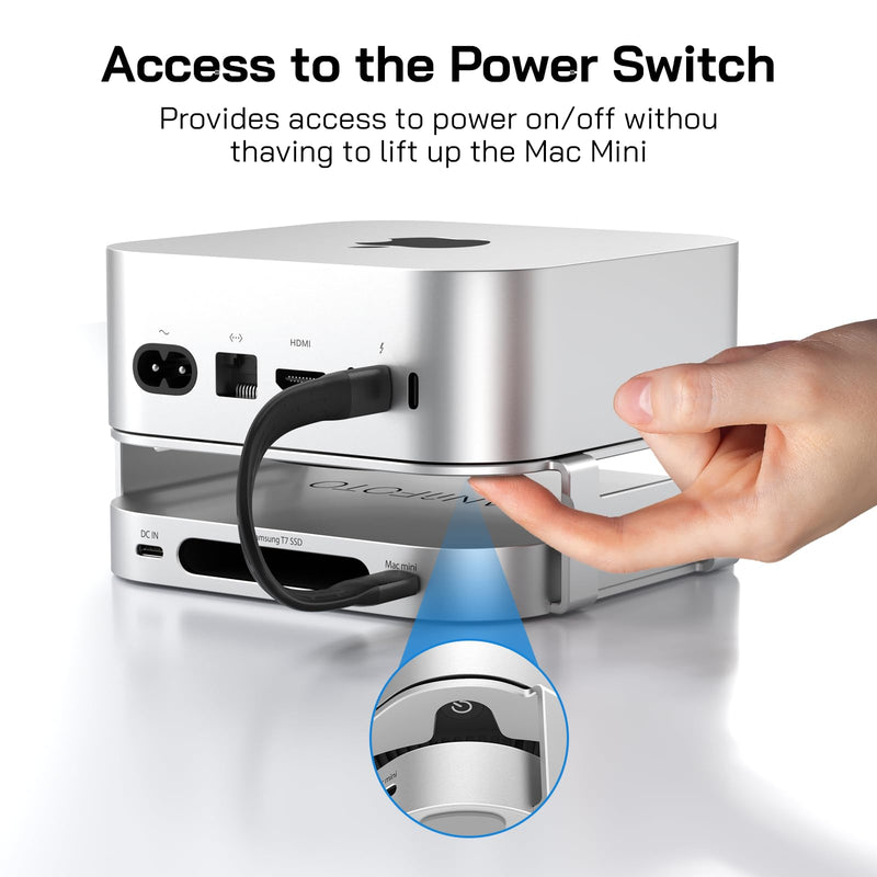 M-ac Mini M4 Dock with 4TB Sam-Sung T7 Portable SSD Enclosure(SSD NOT Included), 7-in-1 Aluminum Hub & Stand for Mac mini M4 and M4 Pro 2024, 10Gbps USB A 3.2, 15CM USB C Cable, SD/TF 4.0 Card Reader