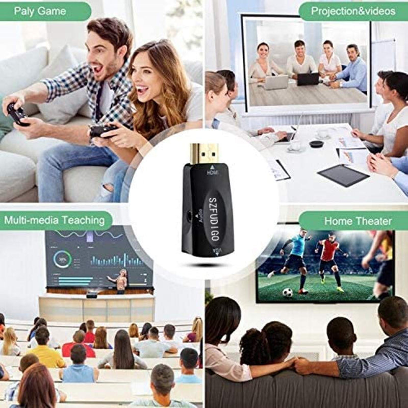 FDG SZFUDIGO HDMI to VGA Adapter, 3.5mm Audio, Gold-Plated, Compatible with PC, Monitor, Projector, 1920x1080@60Hz, 1080p Full HD, Black