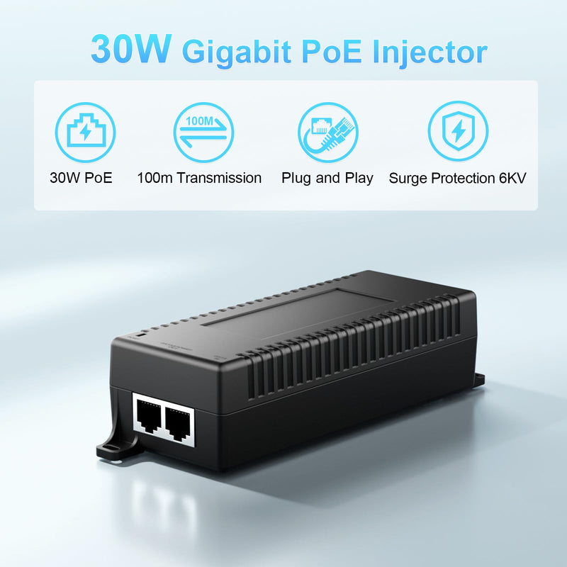 30W Gigabit Ultra PoE+ Injector, Up to 30W Ultra Power Supply, 10/100/1000Mbps Shielded RJ-45, IEEE 802.3af/802.3at Compliant, IGAF11-30