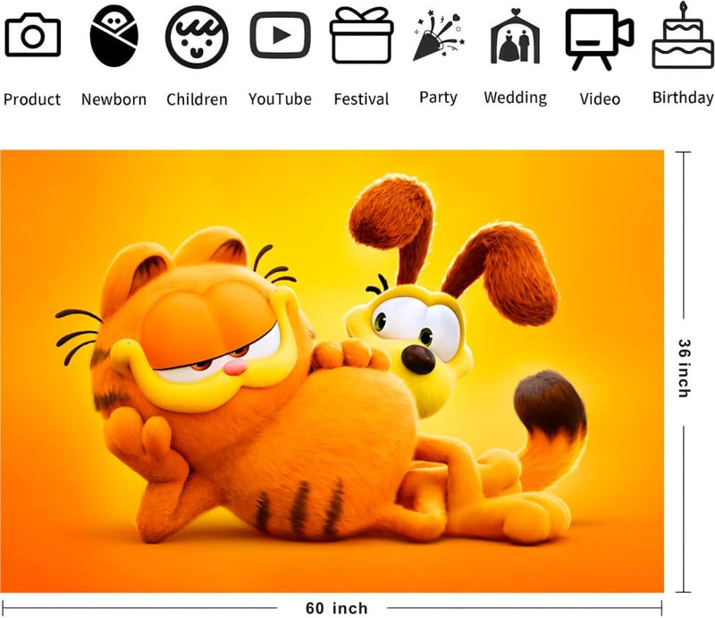 Background Garfield Birthday Decorations, Garfield Happy Birthday Banner Backdrop for Birthday Party Supplies (5x3ft)