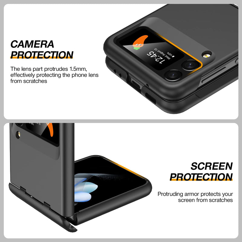 Vizvera for Samsung Galaxy Z Flip 4 Case with Hinge Protection, Flip z 4 Slim Case All-Inclusive Shockproof Volume Key Protection Wireless Charging for Galaxy Z Flip 4 5G(2022)-Matte Black Matte Black