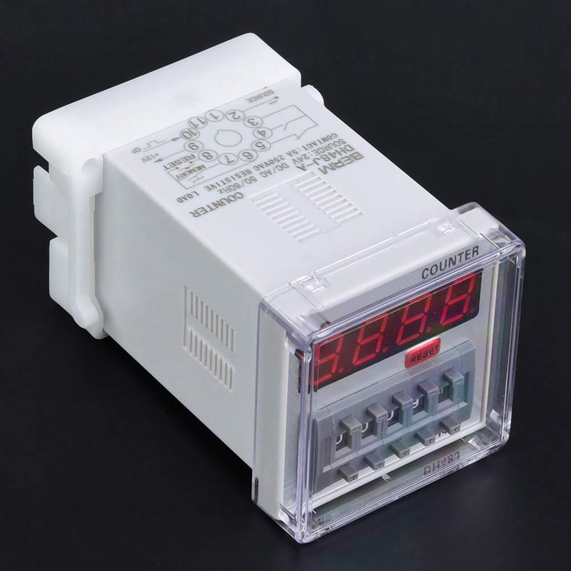 DH48J-A Digital Counter Relay, LED Display, 1-999900 Counting Range, 11-Pin, 24V AC/DC | Wide counting range for different applications, clear LED display, durable ABS housing, transparent cover for protection 24VAC/DC