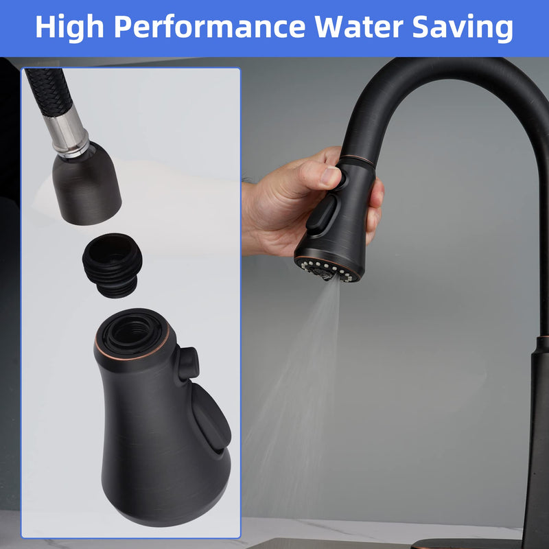 iFealClear Pull Down Kitchen Faucet Head Replacement - 3-Mode Sprayer Nozzle, Compatible with Moen, American Standard, Delta Faucets - Oil Rubbed Bronze Universal