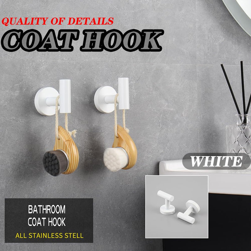 GERZWY 3-Piece Bathroom Accessories Hardware Set SUS 304 Stainless Steel - 2X Coat Hook Toilet Paper Holder, White