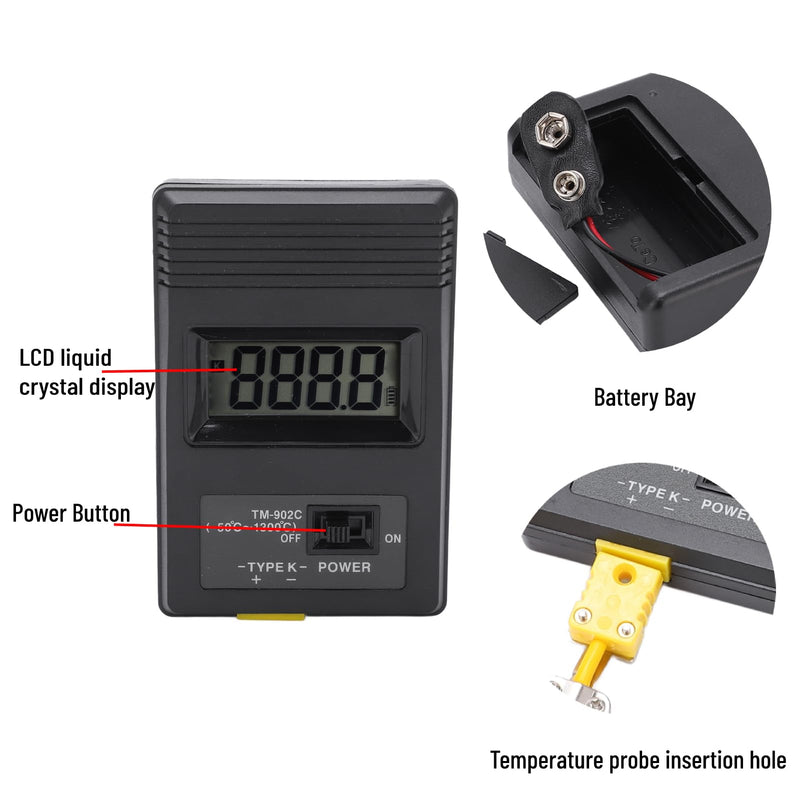 Digital Thermometer Tm‑902c K Thermometer Sensor LCD Temperature Detector with Thermocouple ‑50‑500℃ for Liquid and Semi-Solid Measurements