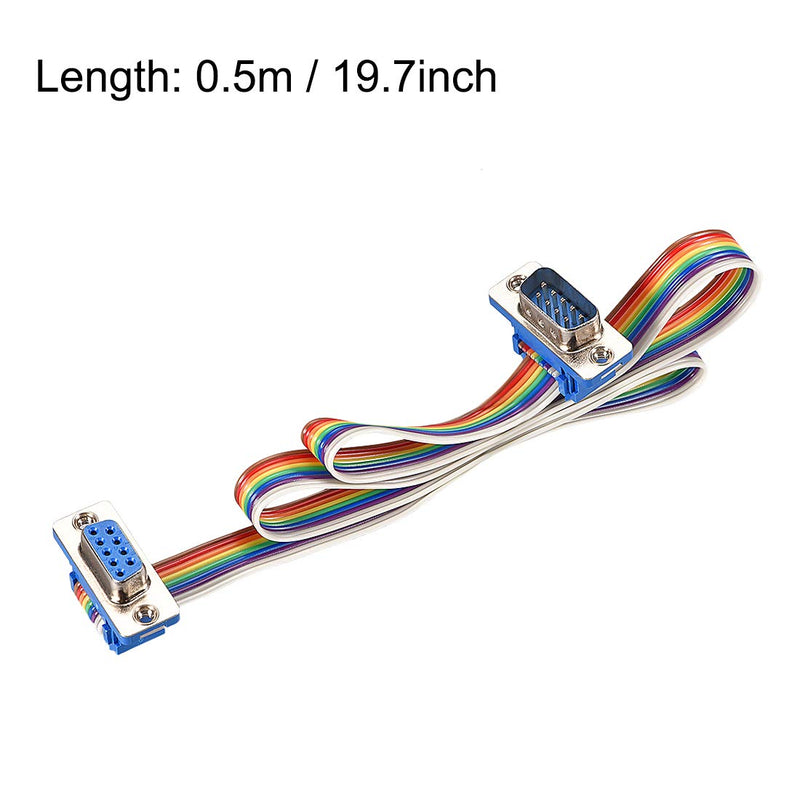 uxcell IDC Rainbow Wire Flat Ribbon Cable DB9 Male to DB9 Female Connector 2.54mm Pitch 19.7inch Length