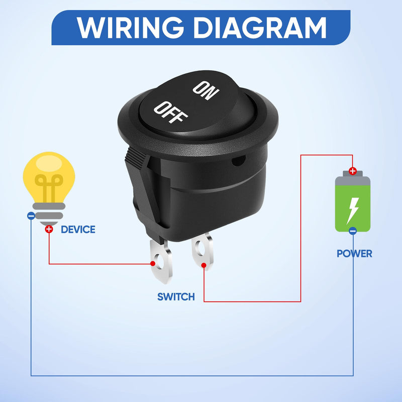 12 Volt Round Rocker Switch,On Off Rocker DC Switch,Round Toggle Switch,2 Pin SPST Switch Button 6A/250V 10A/125V AC Small Electric Switch with Wires for Car Stereo Marine Boat（ON-Off,5Pcs ON-OFF 5