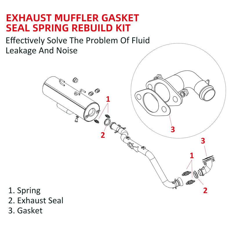 Exhaust Muffler Gasket Seal Spring Rebuild Kit for Polaris 01-14 Sportsman 400 450 500 Ranger 400 425 500 Scrambler 500 Hawkeye 400 Worker 500