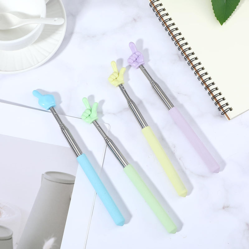 JIEYAO 4 Pack Retractable Teachers Finger Pointer Sticks, Multipurpose Extendable Telescopic Pointers Hand Reading Pointers Whiteboard Classroom Presentation Preschool School Kindergarten Supplies