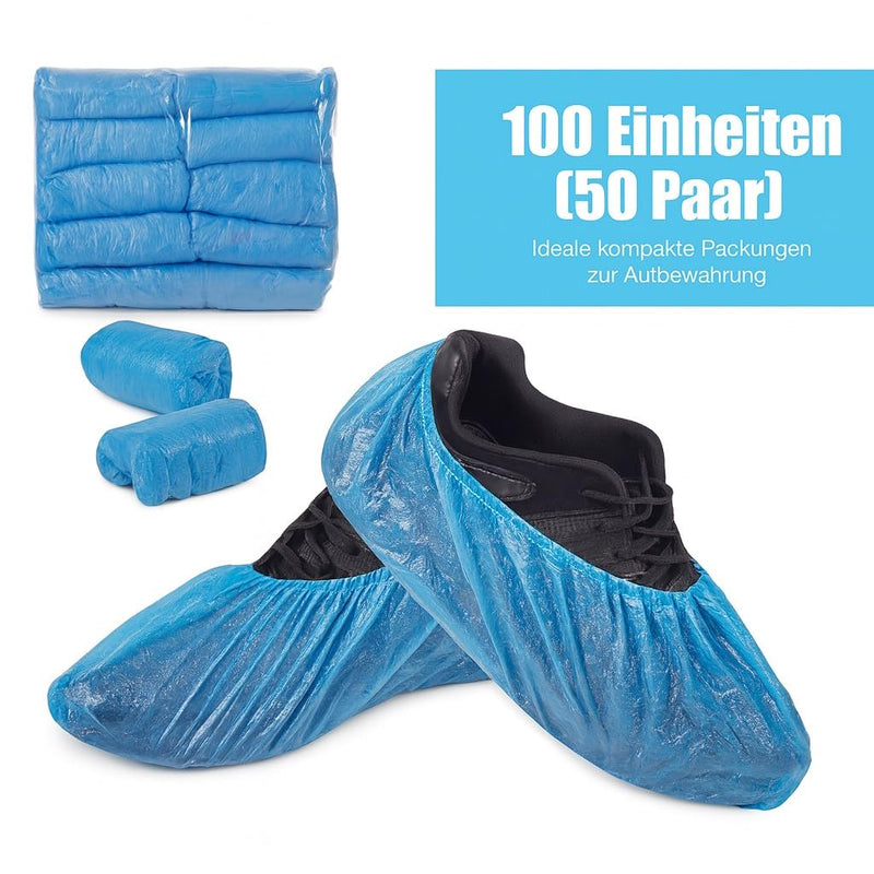 Areso Disposable Waterproof Shoe Covers, Blue, Pack of 100 | Non-slip overshoes with elastic, shoe covers disposable, overshoes for household, clinic and crafts, visitors