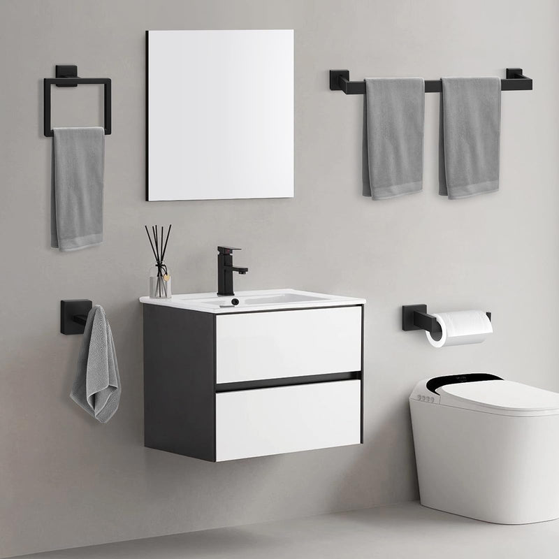 BlumWay 5-Pieces Matte Black Bathroom Accessories Set, 16 Inch Bathroom Hardware Set, SUS304 Stainless Steel Bath Towel Bar, Toilet Paper Holder,Towel Racks for Bathroom Wall Mounted 5 Pcs 16 Inch