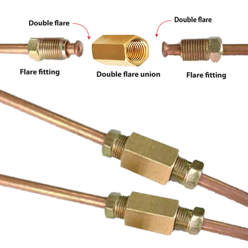 MuHize Brake Line Unions - 10 PCS Brass Inverted Flare Brake Line Unions (3/8" - 24 Threads) Assortment for 3/16" Brake Line Tube Fittings
