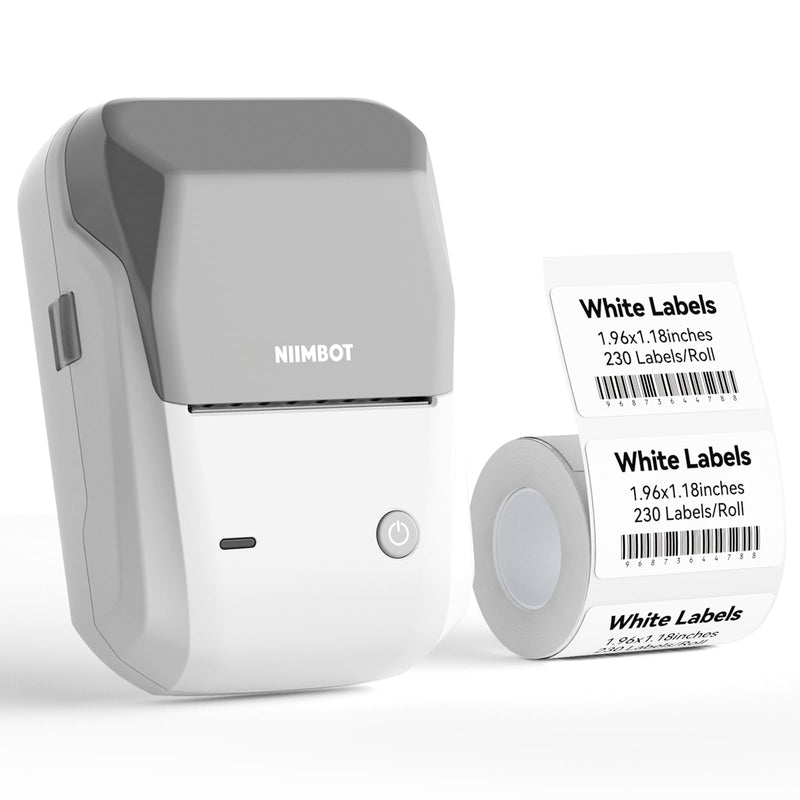 NIIMBOT B1 Label Maker Machine with Tape, 2 Inch Portable Sticker Printer for Home School & Small Business, Compatible with Phones & PC, Gray White Printer+Tape
