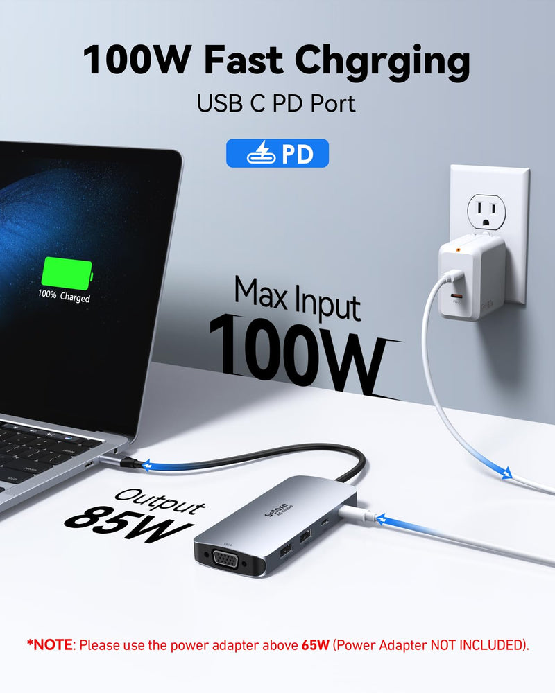 USB C Docking Station Dual Displayport Monitor, USB C Hub Displayport with 2 DP, HDMI, VGA, PD Charging, USB A&C 2.0 Ports Multi Monitors Adapter for Dell/HP/Lenovo, etc Dual DP