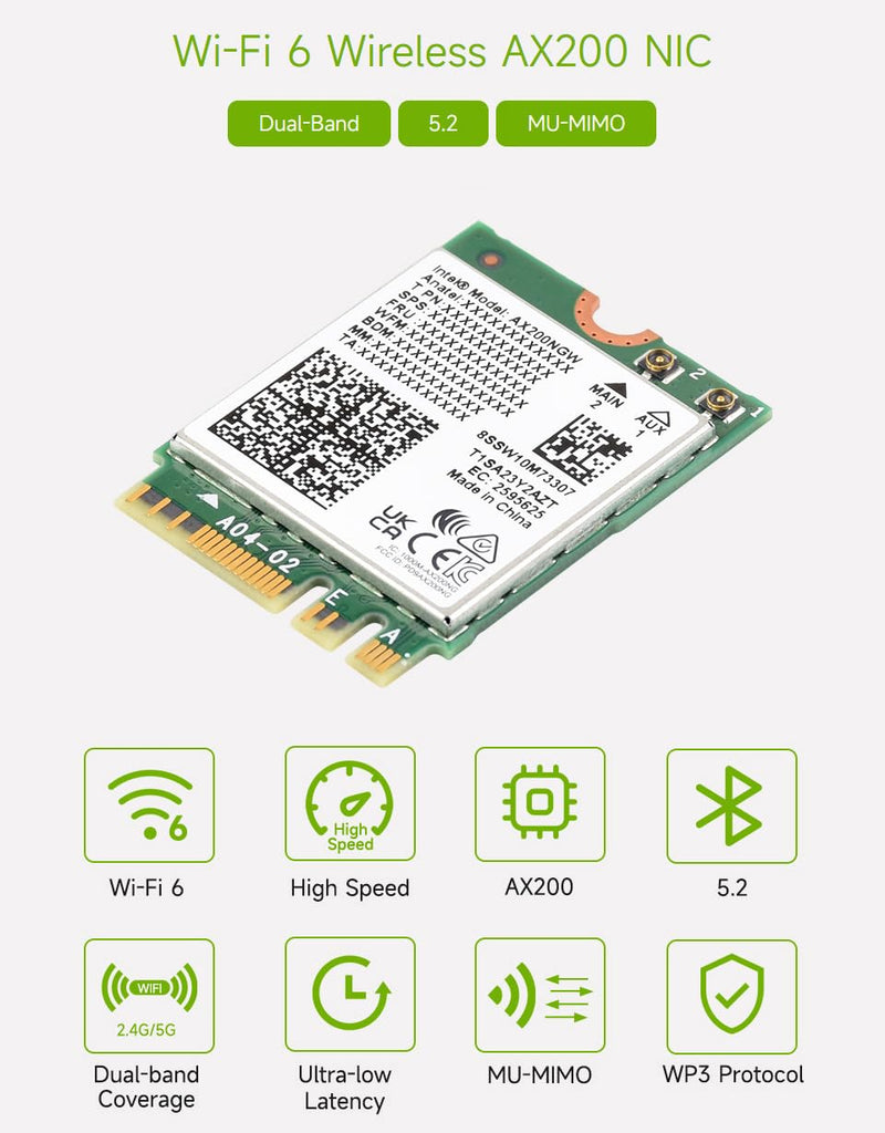 Waveshare Wireless AX210 NIC, Gigabit Tri-Band Wi-Fi 6E, 802.11AX Standard, Bluetooth 5.3, 2.4G/5G/6GHz, NGFF Interface, MU-MIMO, High-Speed Performance & Compatibility