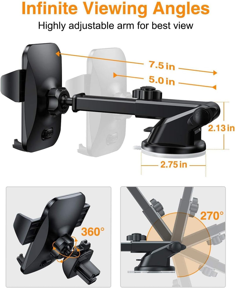[2025 Ultimate] Car Phone Holder VANMASS【MAX Stable & Durable】Military-Grade Suction Cell Mount Truck Stand Cradle for Dashboard Windshield Vent for iPhone 16 Pro Max 15 14 13 12 Samsung S24 Android Black