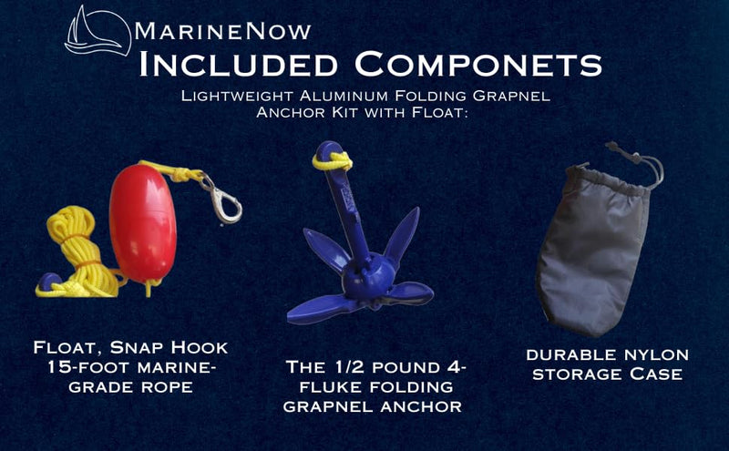 MarineNow Lightweight Aluminum Folding Grapnel Anchor Kit with Float