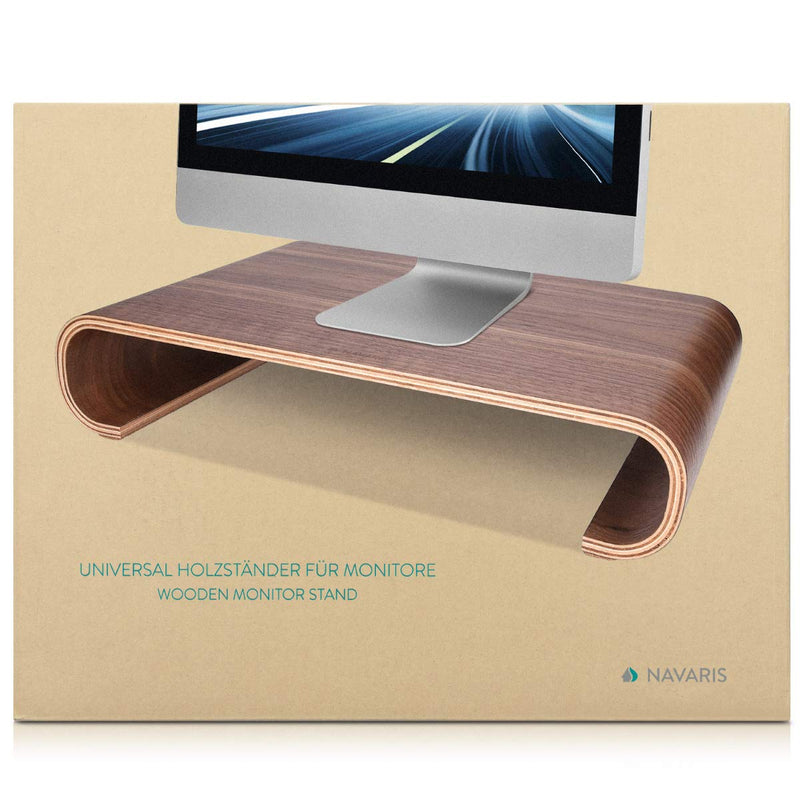 Navaris Wood Monitor Stand Riser - Computer Desk Organizer Desktop Dock Wooden Mount Display for PC TV Screen Notebook Laptop - Bamboo bamboo wood light brown