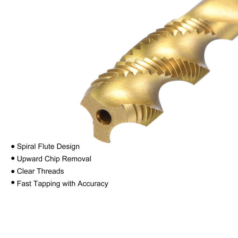 sourcing map Tap with Spiral Groove M8 x 1 High Speed Steel Titanium Coated Machine Tap 3 Flute Thread Cutting Tool H2 Tolerance