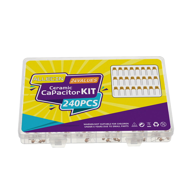 24 Value Ceramic Capacitor Assortment Kit Monolithic Capacitors Set from 10pF to 10uF Monolithic Ceramic Capacitor