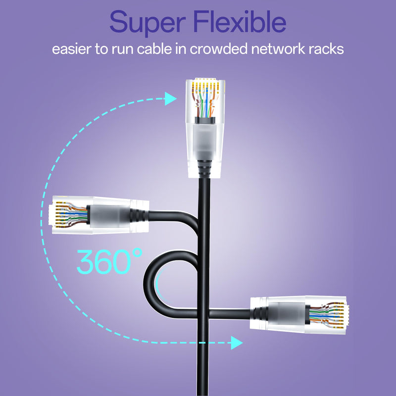 Cat6a Patch Cables 1ft (48 Pack) Slim, Cat6 Ethernet Patch Cable Pure Copper, Flexible Cat 6 Patch Cable 550MHZ 10G, Space-Saving Cat 6A Network Cables for Patch Panel Black 48Pack