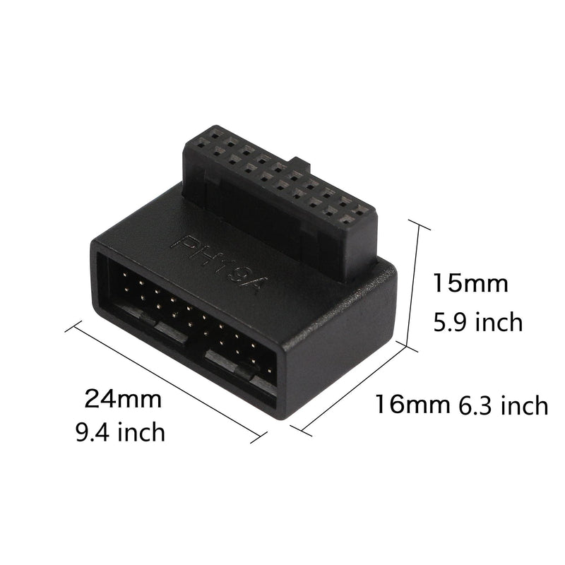 USB 3.0 90 Degree Motherboard Adapter 19 Pin/20 Pin Male to Female Extension Adapter L Turn Right Angle Socket for Desktop Motherboard (Up Angle PH19A)