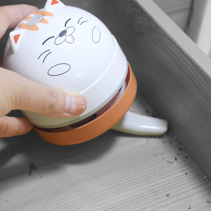 Mini Desktop Vacuum Cleaner, Portable USB Vacuum Cleaner for Desk Mini Cute Cartoon Desktop Vacuum for Cleaning Eraser Crumbs, Dust, Crumbs, Computer, Keyboard and Car (White Orange) White Orange