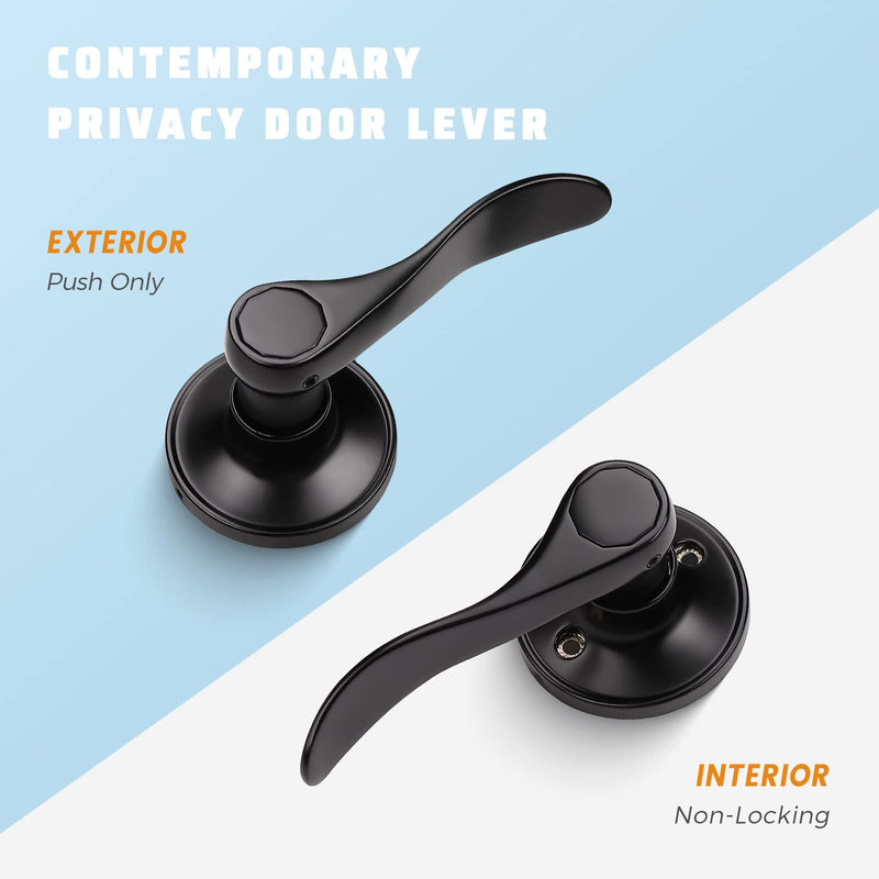 KNOBWELL 1 Pack Matte Black Finish Keyless Interior Door Handle, Classic Passage Door Lever for Hallway Closet, Non-Locking Wave Style Doorknobs with Universal Handle