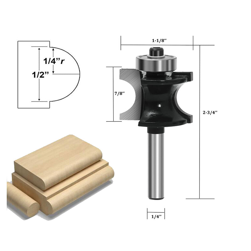 LEATBUY Router Bits Set 1/4 Inch Shank Bullnose Router Bit Sets 5PCS Radius Half Round Rail and Stile Wood Milling Cutter Drilling Woodworking Carbide Tool for Door Table Cabinet Shelve(F-A3) F-A3