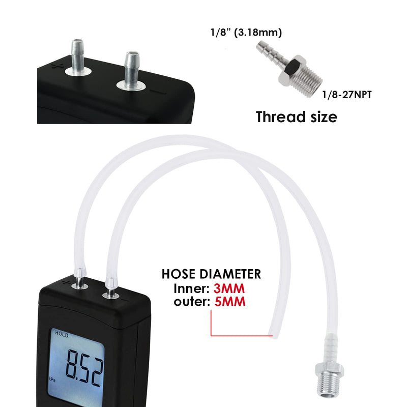 Professional Digital Pressure Gauge, Portable Handheld Air Vacuum/Gas Pressure Gauge 11 Units with Backlight, ±13.78kPa ±2PSI, Suitable for Differential Pressure of 1-2 Pipes, Ventilation, etc 11 Units of Measurement