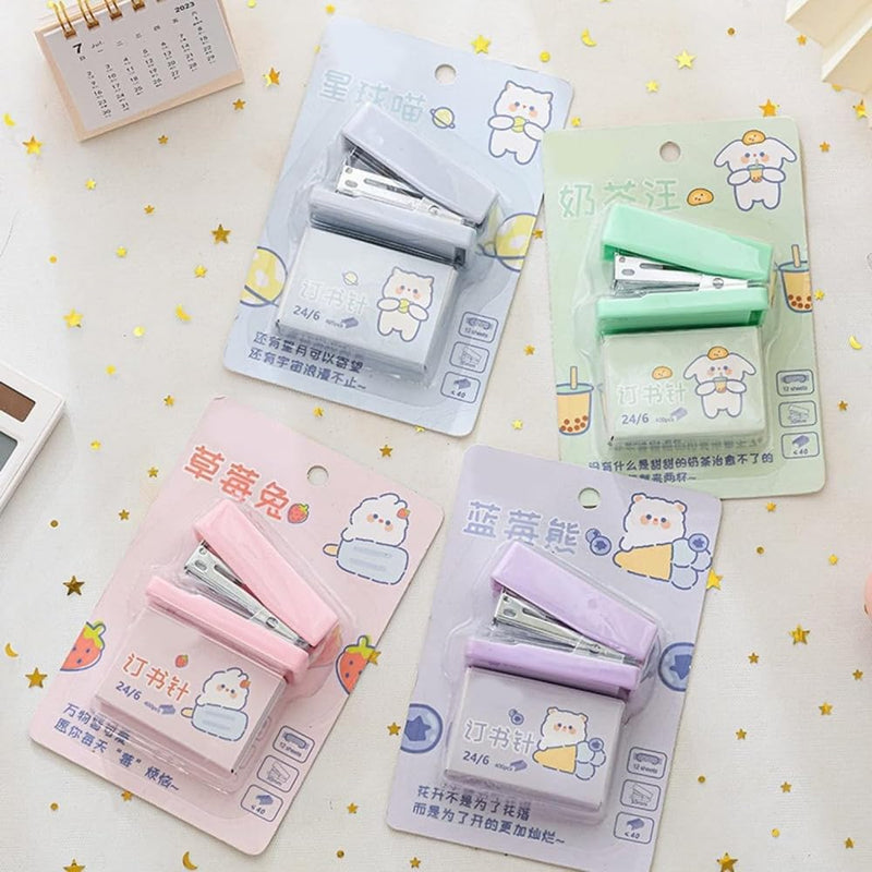 1 Set Pink Mini Stapler with No.12 Staples, Cute Rabbit Pattern Desktop Stapler, Staple Remover, Bookbinding Machine for Paper Clips Staplers for Office School Home Desk Staplers