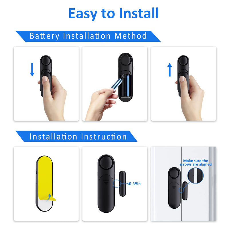 Door Alarm When Opened (2 Pack), 120dB Door and Window Open Sensor for Home Security/Kid Safety/Pool Safety, Sliding Front Door Opening Sensor Alert for Garage/Apartment/Business Office Entry,Black