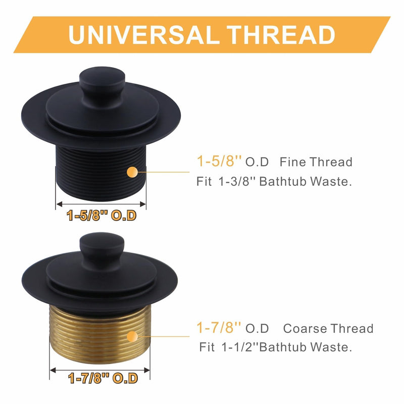 Black Bathtub Tub Drain Conversion Kit Assembly, Wellup Lift and Turn Twist Tub Drain Trim Kit with Two-Hole Overflow Faceplate, Matte Black 2 Holes
