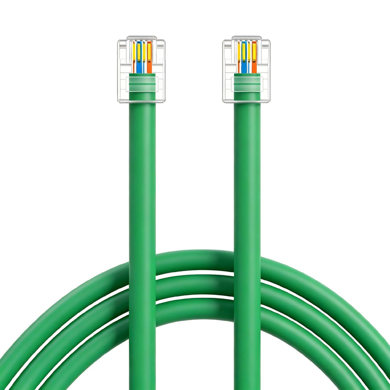 NECABLES CAT5E RJ11 Data Cable DSL Cable 50ft Heavy Duty High-Speed for DSL Modem UTP Compatible with ATT RJ11 6P4C Male to Male Green - 50 Feet