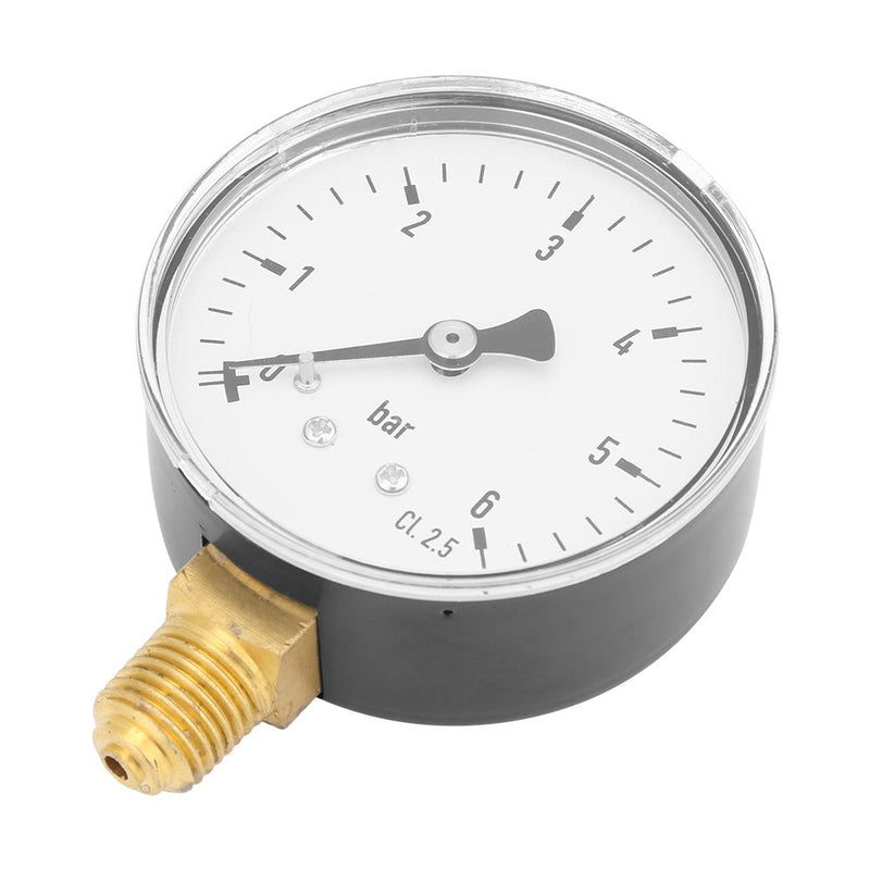 Mini pressure gauge for air, oil or water, 60mm pressure display with 1/4 inch NPT thread connection, 0-6 bar display range