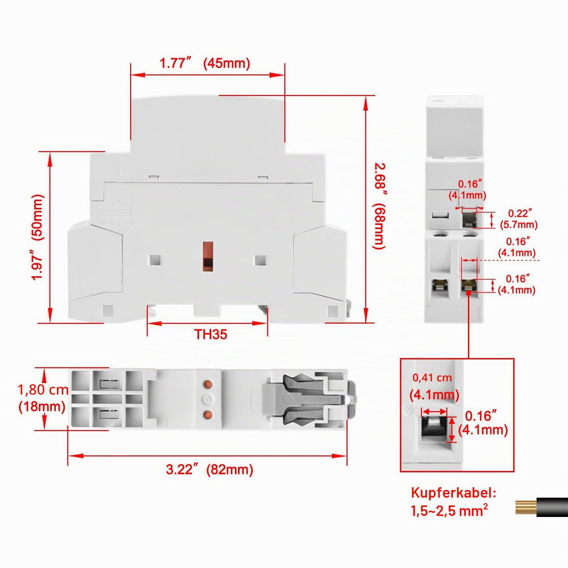 Heschen Household AC Contactor, HS1-20, Ie 20A, 2-Pin 1NO 1NC, 220/240V Coil Voltage, 35mm DIN Rail Mounting 230VAC 1NO 1NC 2P